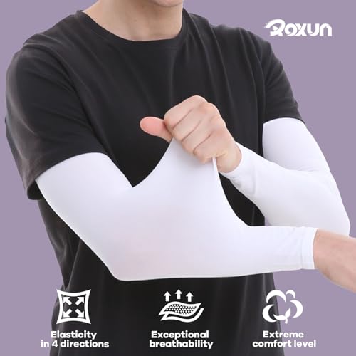 ROXUN Arm Sleeves Cooling UV Sun Protection Sport Compression for Men Women - color: Black+fluorescent