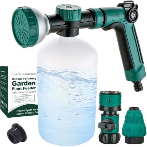 VENETIO 8-Dial Hose Attachment Spray Gun for Liquid Fertilizer/Soap | Precision Lawn & Garden Feeder Pro for Uniform Fertilizing and Watering Plants | Hose-End Nozzle Sprayer with 34oz Bottle