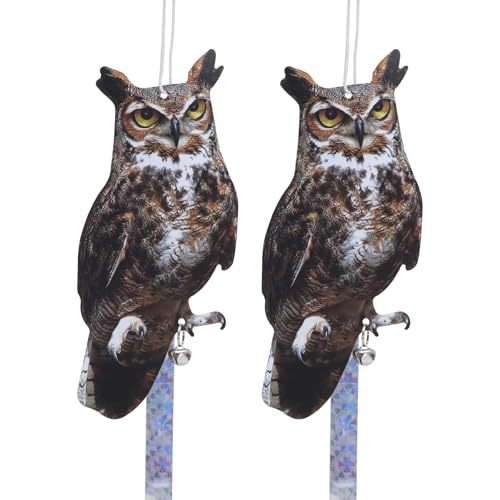 Bird Scarer, 2Pack Fake Owl Hanging Owl to Keep Birds Away Reflective Hanging Bird Decoration to Keep Birds Away from Garden Patio Windows, Mighty Hawks 2pcs - color: Mighty Hawks 2pcs