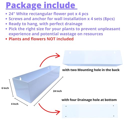 LaLaGreen Hanging Wall Planters (24in, 4 Pack) Window Boxes Flower Pots - size: 24" x 4 Pack