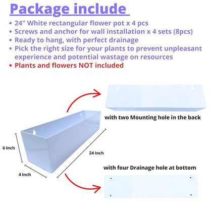 LaLaGreen Hanging Wall Planters (24in, 4 Pack) Window Boxes Flower Pots - size: 24" x 4 Pack