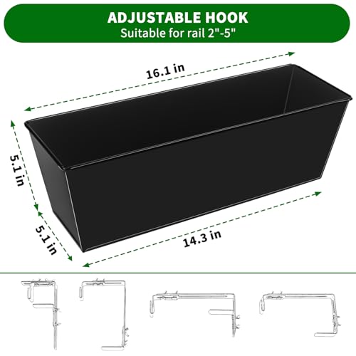 16 Inch Deck Railing Planter Boxes with Adjustable Brackets (4PCS)