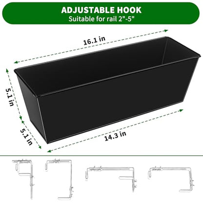 16 Inch Deck Railing Planter Boxes with Adjustable Brackets (4PCS)