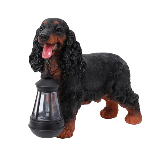 Solar Cocker Spaniel Dog Statue with Lantern, Outdoor Garden Figurine Light - style: BK American Cocker Spaniel