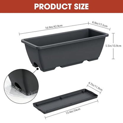 16.9 Inches Deck Railings Planter Box, 2Pcs Hanging Flower Pots, Grey - color: Gray