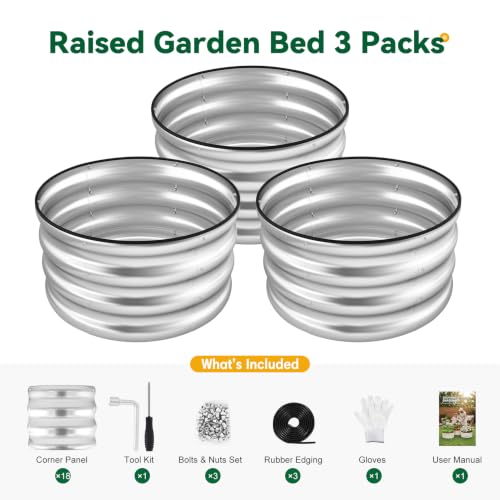 3-Pack Round Raised Garden Bed Outdoor 2x2x1ft Planter Box, Silver - color: Silver, size: 2x2x1ft (3 PCS)