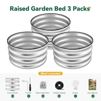 3-Pack Round Raised Garden Bed Outdoor 2x2x1ft Planter Box, Silver - color: Silver, size: 2x2x1ft (3 PCS)