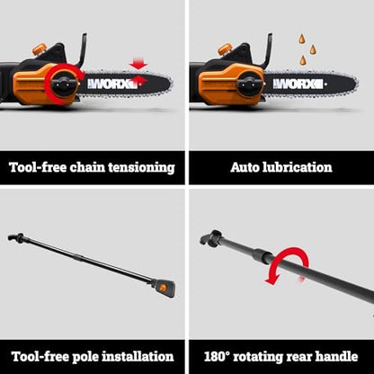 WORX Electric Chainsaw, 8 Amp 10" 2-in-1 Pole saw, WG311