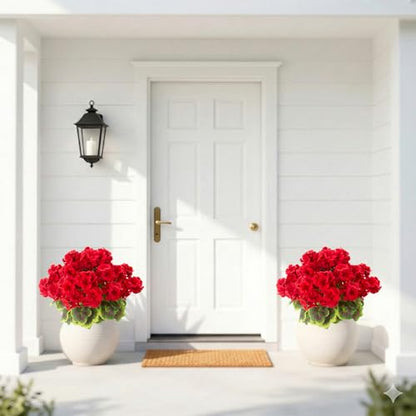 lovemoon 2 Pcs Geranium Potted Artificial Flowers, Red, 19" - color: Red