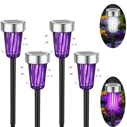 2026 New Solar Bug Zapper Outdoor Waterproof,Mosquito Zapper Rpellent Outdoor Patio,Purple & White Light,Auto-On at Dusk,Effective Fly Insect Gnat Zapper Trap for Yard,Garden,Backyard,Pathway