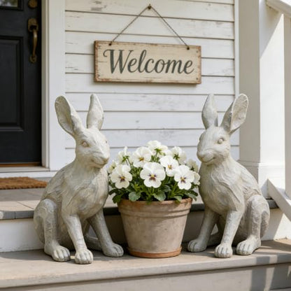 DiliComing Rabbit Garden Statue 12 Inch Grey Resin Bunny Yard Decor - color: Gray 1