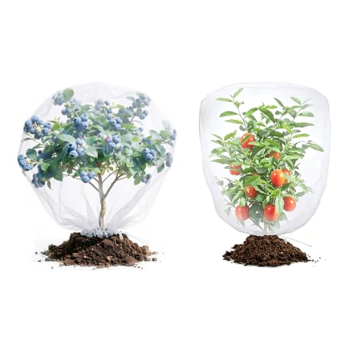 2PCS Bird Netting for Garden Protection with Zipper and Drawstring Fruit Tree Plant Netting Cover for Blueberry Vegetables BushesProtection from Insect Squirrels Birds, 3.3Ft x 2.7Ft