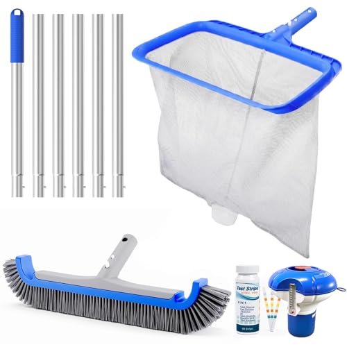 Consciot Pool Cleaning Kit, incl. Rake Net, Brush, Pole, Dispenser & Test Strip - size: 5PCS
