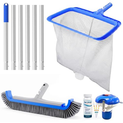 Consciot Pool Cleaning Kit, incl. Rake Net, Brush, Pole, Dispenser & Test Strip - size: 5PCS
