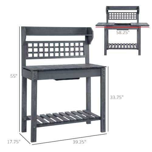 Outsunny Outdoor Potting Bench Table with Sliding Tabletop, Gray
