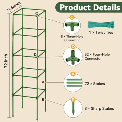 2 Pack 72" Tomato Cages for Garden, Heavy Duty Adjustable Plant Support - size: 72 inch