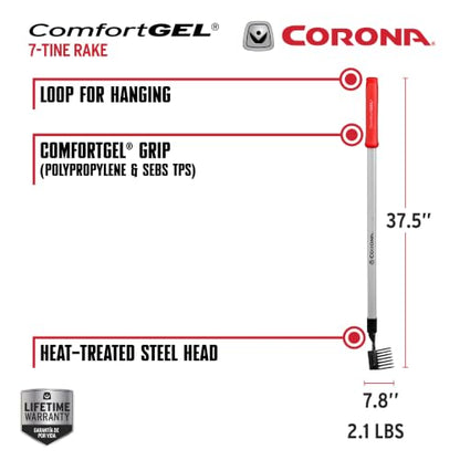 Corona Tools GT 3234 Reach 7-Tine Extended Rake, Silver,RED,Black