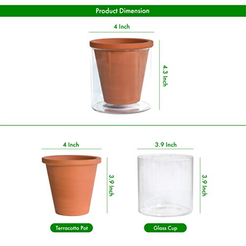 D'vine Dev Self Watering Terracotta Planter Pot, 4 in, 4-Pack, 37-Z-A-1-F - color: Terracotta