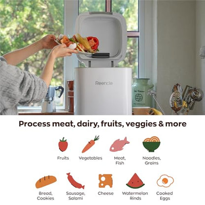Reencle Prime Electric Composter - 14L Kitchen Composter, Decomposes Up to 2.2 lbs Food Waste Daily, Odorless Indoor Composting with Whisper-Quiet Technology & Rapid Decomposition (White) - color: Star White