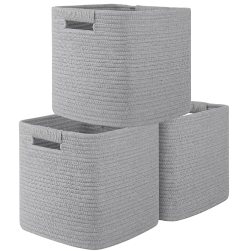 OIAHOMY Storage Cubes 11 Inch Storage Bins 3-Pack Woven Square Basket Grey - color: Grey