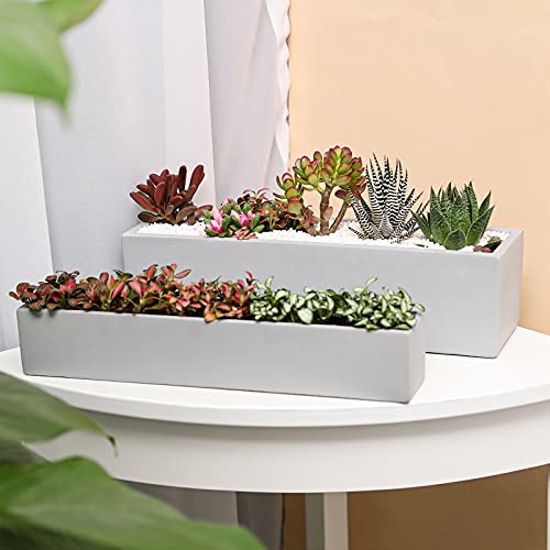 15 Inch Grey Rectangular Cement Planter Concrete Succulent Planter Windowsill Box - size: Large