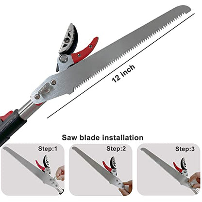 5.4-14.8 FT Tree Pruner Extendable 4 Sections, Telescopic Cut and Hold Trimmers Pole Saws Trimming Long Reach Pruning Shears Branch Cutter Clipper Bypass Lopper Fruit Picker
