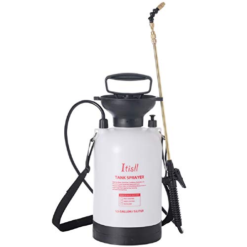 Itisll Portable Garden Pump Sprayer Brass Wand Shoulder Strap for Yard Lawn Weeds Plants 1.3Gal - color: White, size: 1.3 Gallons