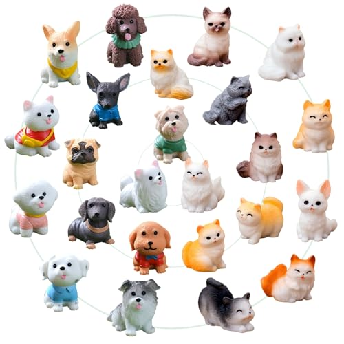 24 Pcs Mini Cat Dog Figurines, Realistic Resin Animal, Miniature Figurines