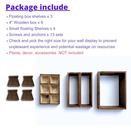 LaLaGreen Wooden Floating Shelves (13-Piece Set) Indoor Wall Mounted Plants - size: 13-pc set