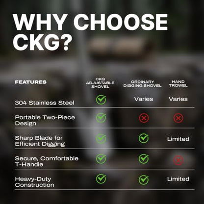 CKG Adjustable Metal Detecting Shovel T-Handle 304 Stainless Steel