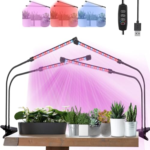Grow Lights for Indoor Plants,Plant Growing Lights with Auto On Off Timer - color: Red+Blue, size: 2 Head-2 Packs