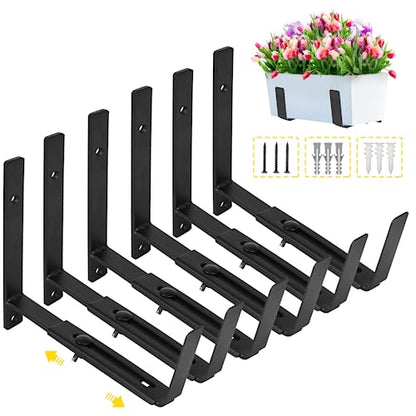 LukLoy Adjustable Window Box Brackets, 6 Pack Planter Box Brackets, Black - size: 6 pack-black