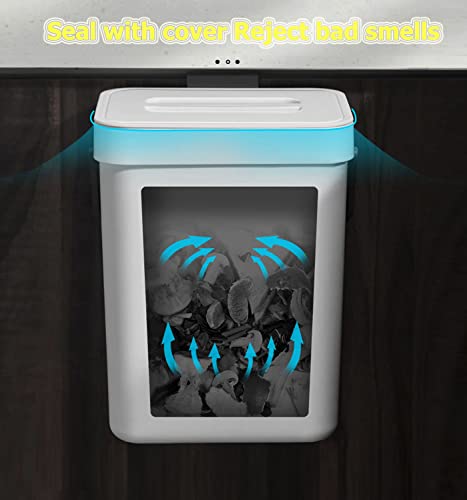 Small Trash Can with Lid Mini Kitchen Hanging Trash Can Tightly Sealed Odor Free, Small Countertop Compost Bin for Scraps from Daily Cooking, Mountable Trash Bin for Kitchen Counter, 5L/1.3 White - color: white