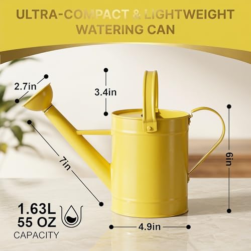 DUSVALLY Metal Watering Can, 55 oz Outdoor Plant Watering Can, Yellow