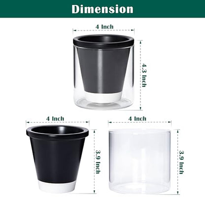 D'vine Dev Self-Watering Black Terracotta Planter, 4 in, 4-Pack, 37-Z-A-3-F - color: Black