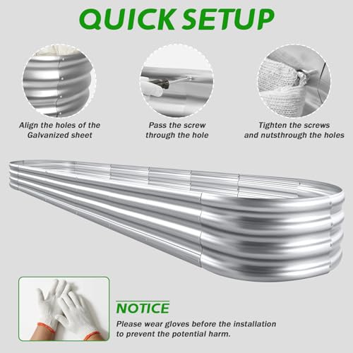 RAYKEEP 8x2x1ft Galvanized Raised Garden Beds, Pack of 01 - Silver - color: 1pcs, size: 8x2x1ft
