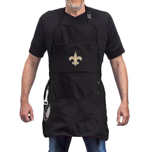 Team Sports America NFL Ultimate Grilling Apron with Bottle Opener and Insulated Beverage Holder, Adjustable Straps Men Women - color: New Orleans Saints