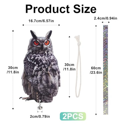 Owl Scarer for Gardens, 2Pack Fake Owl Hanging Effective Cardboard Owl Deterrent for Garden Patio Windows - color: 2 Feathered Owl02