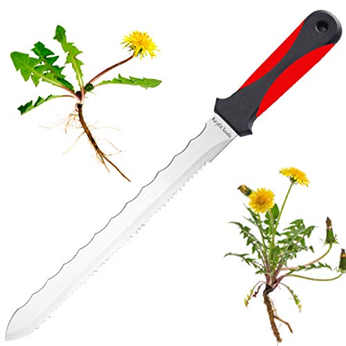 Keyfit Tools Weed Puller Weeding Knife for Deep Tap Root Weeds Like Dandelions, Crabgrass & Other Clump Grassy Weeds Stainless Steel Manual Weeder Get The Entire Root Great for Driveway & Sidewalks