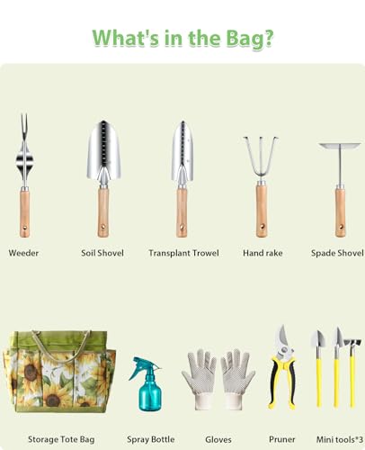 MOSFiATA 12Pcs Garden Tools Set, Heavy Duty Gardening Kit with Organizer Bag, for Digging, Weeding, Transplanting, Pruning Ideal Gardening Gifts - size: Garden Tools Set 12Pcs