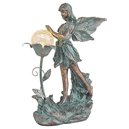 TERESA'S COLLECTIONS Fairy Garden Solar Light Resin Bronze Large Statue 11"