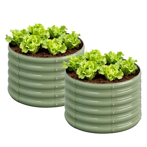 2PCS 2x2x1.5FT Galvanized Raised Garden Bed Kit,Vegetable Boxes-Round Metal Flower Box,Large Planter Raised Beds Outdoor Garden for Planting,Fruit,Herb-Green 0.8mm - color: Green, size: 2x2x1.5(2PCS)