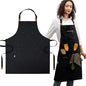 Cotton Canvas Apron for Women & Men – Adjustable Neck Strap & Waist Ties with Pockets - color: Black