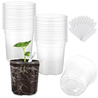 30 Pack Clear Nursery Plant Pots, 4 Inch with Drainage Holes, 20 Labels - size: 4 inch 30p