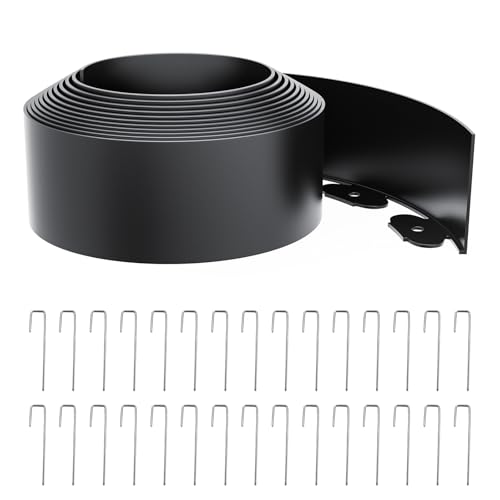 Landscape Edging 4 Inch Tall 20FT with 30Pcs Metal Spikes, Plastic Garden Edging Border Landscape Edging Border Lawn Edging for Landscaping, Flower Bed, Yard - color: Black, size: 20FT