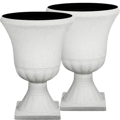 22" Tall Urn Planters Set of 2 Large Flower Pots, Indoor Outdoor Use - color: 22"h-white Terrazzo