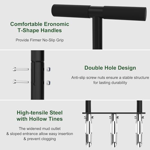 Lawn Aerator Coring Tool with 3 Hollow Tines