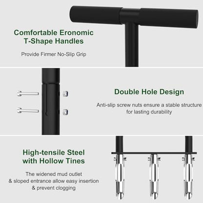 Lawn Aerator Coring Tool with 3 Hollow Tines