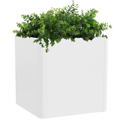 Square Outdoor Planter 20" L x 20" W x 21" H White Metal Planter Box - color: White, size: 20"L x 20"W x 21"H