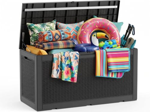 Vixzen 160 Gallon Deck Box, Lockable Waterproof Resin Storage Box,Black - color: Black, size: 160 Gallon